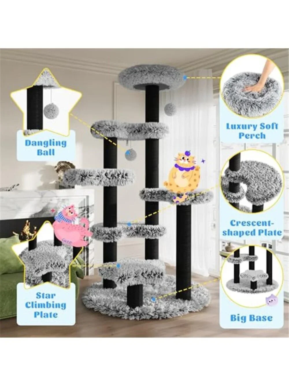 61.5in Cat Tree Tower Multi-Level Activity Center with Cozy Perch